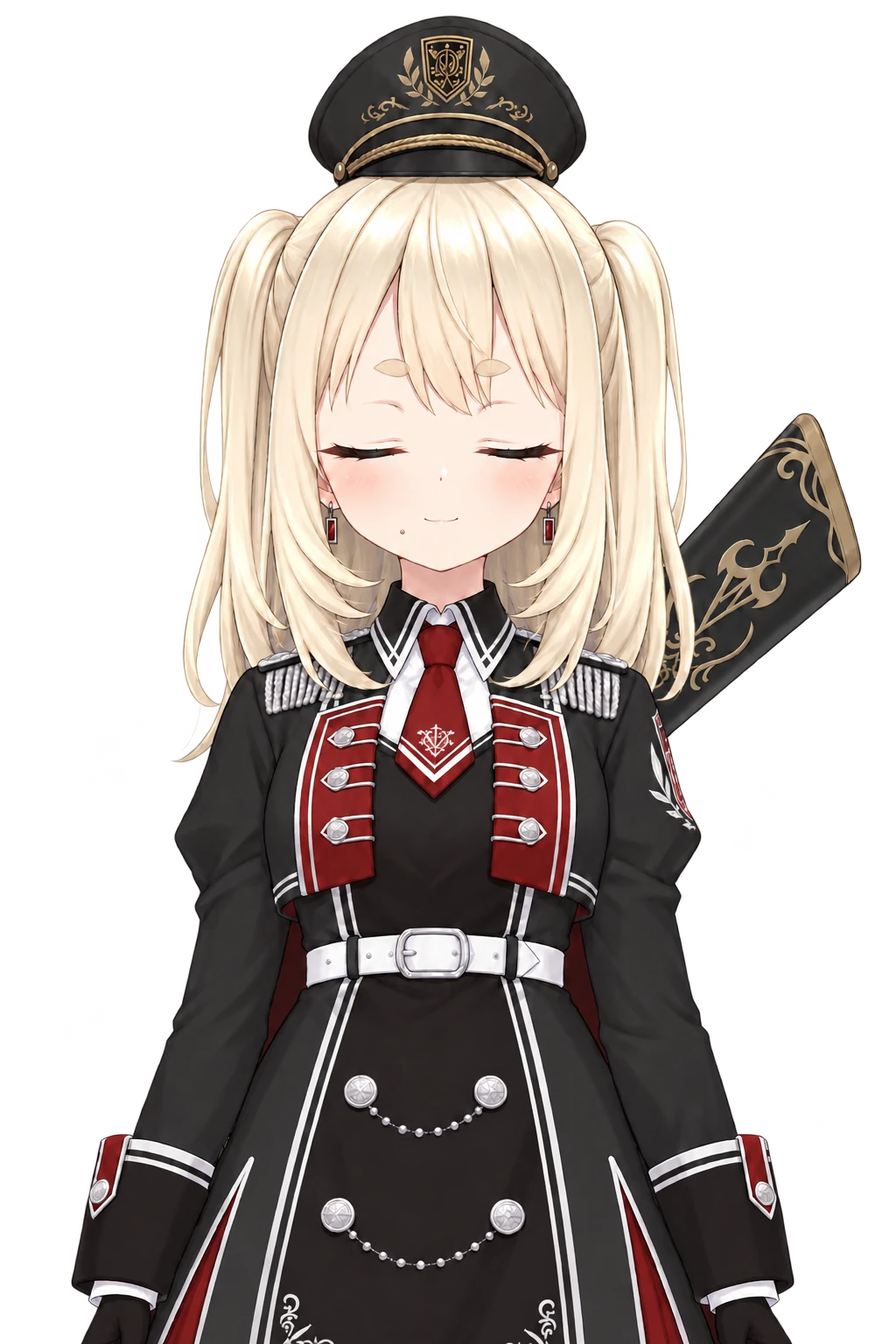 「背景を削除」で背景を透過した、目を閉じた立ち絵。キャラクターの周りが透明になっている