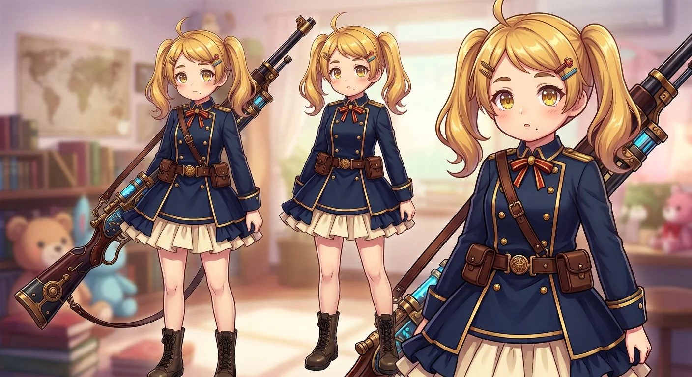 左の画像とほぼ同じ構図と服装で、顔だけが変わっている。眉が細く薄くなり、口を小さく開けた幼い顔つき