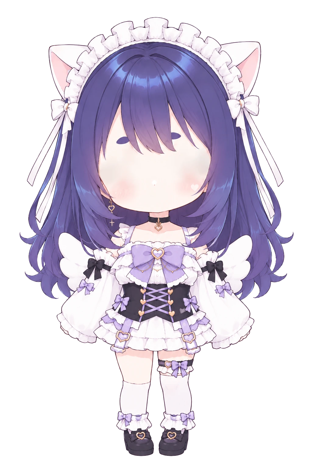 目と口を肌の色で消して、のっぺらぼうにしたキャラクターの画像。眉は残っていて、背景は透明